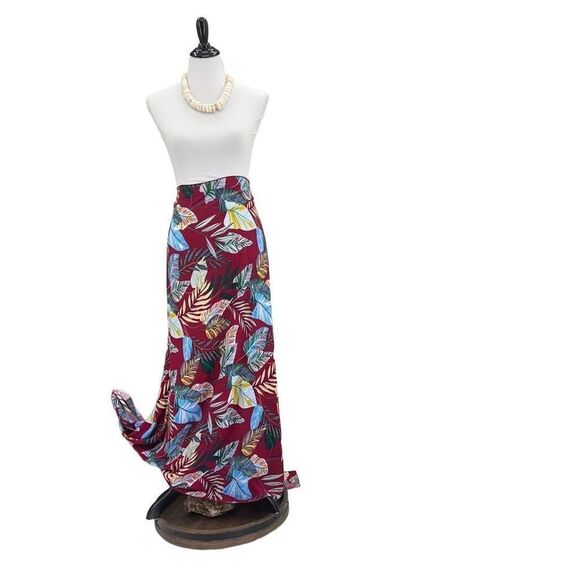 Red Blue Green Tropical Foliage MAXI SARONG Kīkepa Pareo Beach Wrap Skirt - Picture 3 of 6